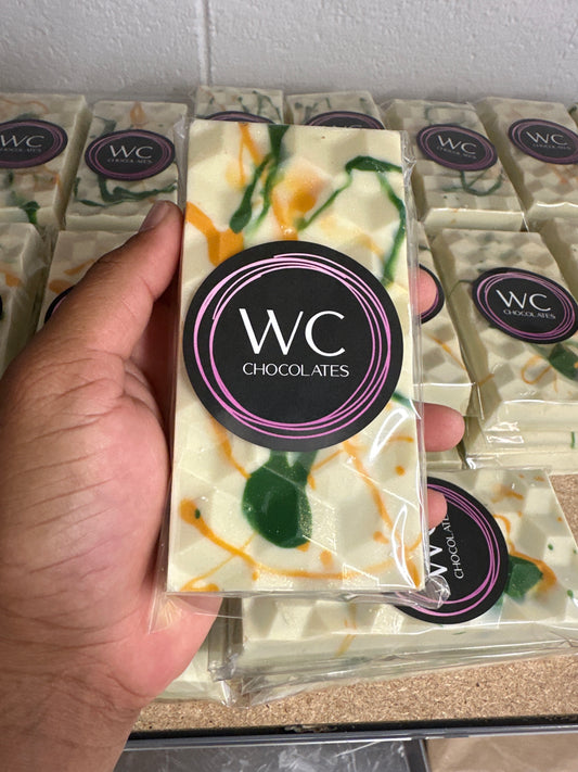White chocolate pistachio crunch bar